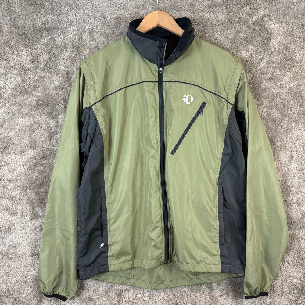 Pearl Izumi Cycling Jacket Men L Zip Off Sleeve Biking Green Black Windbreaker